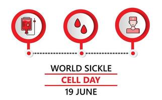 vector de concepto del día mundial de la anemia falciforme. enfermedad de células falciformes, scd es una enfermedad dolorosa, potencialmente mortal y es la enfermedad genética más frecuente, se celebra el 19 de junio.