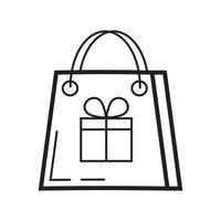 Gift icon vector in simple outline style. Sign of the gift box. The package is tied with bow. Online donation for illustration. The online store distributes prizes.