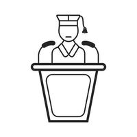 Lecturer icon vector. Business presentation in outline style. Presenter, webinar sign. Remote work, distance education, e-learning illustration for website. Elections, political debates symbol. vector