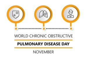 World Chronic Obstructive Pulmonary Disease Day or COPD is celebrated on the third Wednesday of November. Promotion health info-graphic banner, illustration for web. Lungs, doctor, shield icon. vector