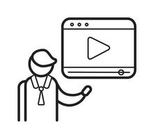 Video blogger symbol in outline style. Blogging icon vector to use in web and mobile app. Video content, broadcasting for blog. Online webinar