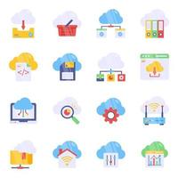paquete de iconos planos de tecnología en la nube vector