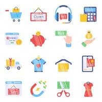paquete de compras y comprar iconos planos vector