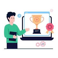 Flat Illustrations of awarded website, trophy on webpage vector