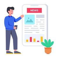 A flat design illustration of mobile business news vector