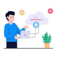 Flat design illustration of cloud data upload vector