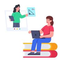 Conceptual flat design illustration of virtual learning vector