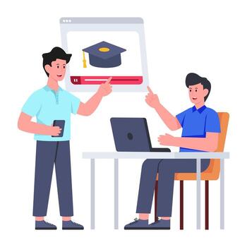 Conceptual flat design illustration of virtual learning vector