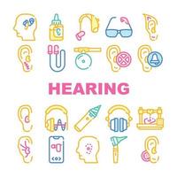 Hearing Equipment Collection Icons Set Vector Illustrations