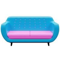 3d illustration of an blue  sofa in a retro 60s style on a white  background photo