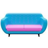 3d illustration of an blue  sofa in a retro 60s style on a white  background photo