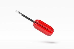 3D illustration of a screwdriver with a red handle in cartoon style on a white isolated background. Hand carpentry tool for DIY shop. photo