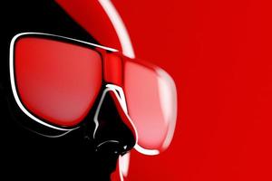 Black model of a man in realistic sunglasses under  red neon light, 3d illustration photo
