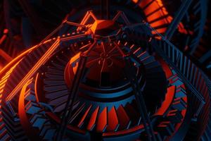 3D rendering future engine rocket turbine technology under red light.  Futuristic part of a spacecraft turbine photo