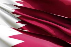 la bandera nacional de qatar del primer plano textil en tres versiones, enfoque suave. ilustración 3d foto