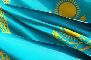 The national flag of Kazakhstan from textiles close-up in three versions, soft focus. 3D illustration photo