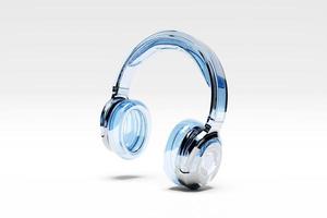 Blue   transparent    wireless headphones isolated 3d rendering.  Headphone icon illustration. Audio technology. photo