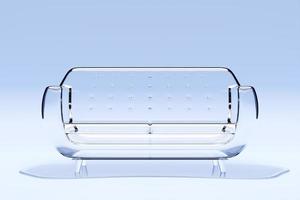 3d illustration of transparent   sofa in a retro 60s style on a blue  background photo