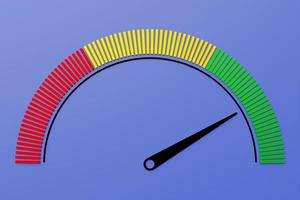 3d illustration of speed measuring speed icon. Colorful speedometer icon, speedometer pointer points to green  normal color photo