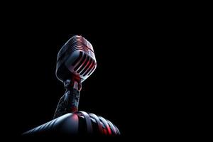 Silver  retro microphone isolated on a dark background. minimal style. 3d rendering photo