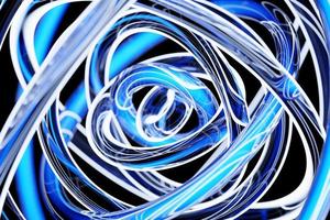 Abstract dynamic  blue neon  shape with blue smooth objects, sides. 3D illustration and rendering. Elegant line background. photo