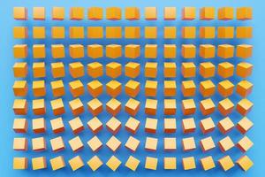 cubos amarillos volumétricos de ilustración 3d volando sobre un fondo monofónico geométrico. patrón de paralelogramo. fondo de geometría de tecnología foto