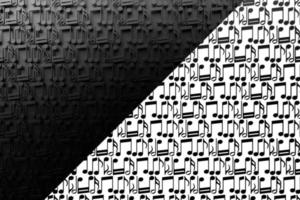 Black and white music sheet background with drawn notes. Simple cartoon design. 3D illustration photo