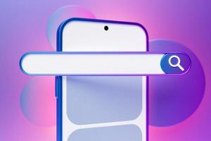3d illustration of a smartphone with an open browser tab on the screen. Internet search using smartphone. photo