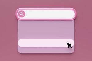 3D illustration search frame, box, panel on the internet with a magnifying glass icon, a large white field for choosing from options on a pink background photo