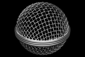 3d illustration close up of a metal microphone on a black background photo