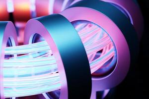3d illustration of a portal from a circle,  walkway.  A close-up of a pink round monocrome tunnel. photo