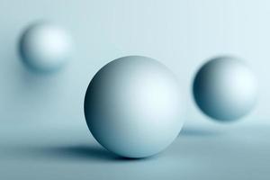 3D rendering. White inflatable balls. Close-up of geometric figure balls  flying photo