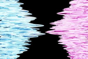 3d illustration of pink and blue glowing color lines. Musical line equalizers on black isolated background photo