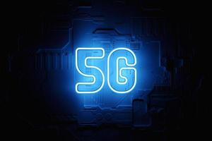 5G neon symbol or logo on dark background. 3d illustration photo