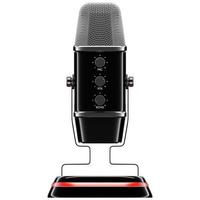 Black microphone,   model on white background, realistic  3d illustration. music award, karaoke, radio and recording studio sound equipment photo