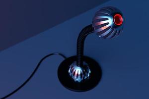 Silver  retro microphone isolated on a dark background. minimal style. 3d rendering photo