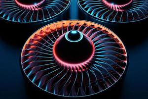 3D illustration of technological circle similar to the burners on a black background. Simple geometric shapes photo