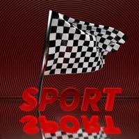 3d illustration close-up of a flag with a chess pattern for the start of the race with the inscription sport on a red background. End of competition flag. photo