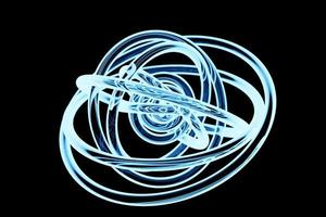 forma de neón azul dinámica abstracta con objetos lisos azules, lados. Ilustración 3d y renderizado. fondo de línea elegante. foto