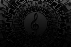 clave de sol en un círculo de notas musicales sobre un fondo negro. diseño. ilustración 3d foto