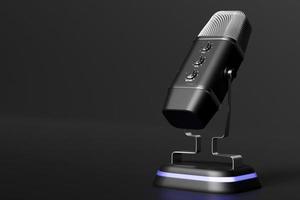 Black retro microphone isolated on a pastel black background. minimal style. 3d rendering photo