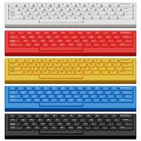 3D illustration, close-up of a realistic computer keyboard in five colors white, black, red, blue and yellow on a white background. photo