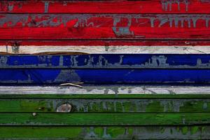 The national flag of Gambia is painted on uneven boards. Country symbol. photo