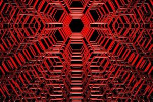 3d illustration of a  red honeycomb monochrome honeycomb for honey. Pattern of simple geometric hexagonal shapes, mosaic background. photo
