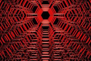 Ilustración 3d de un panal monocromático de panal rojo para miel. patrón de formas hexagonales geométricas simples, fondo de mosaico. foto