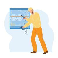 Electrical Engineer Checking Electric Panel Vector illustration