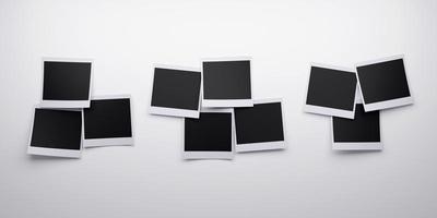 Several blank polaroid style instant photo print frames. 3d rendering