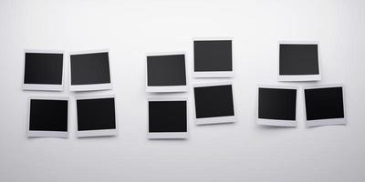 Several blank polaroid style instant photo print frames. 3d rendering