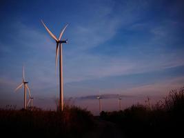 wind turbine in grass field with twilight photo