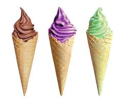 chocolate purple and green softserve on white background photo